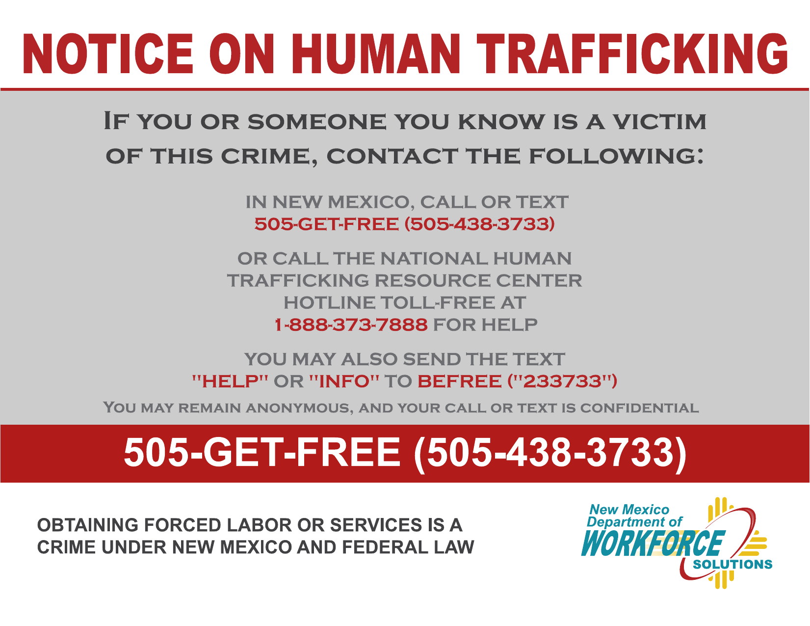 English human trafficking notice poster